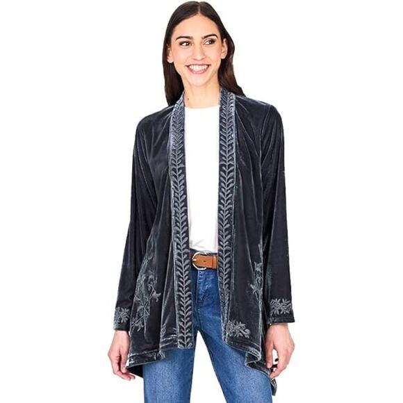 NEW Johnny Was Black Velvet Floral Embroidered Kimono XXL Plus Cardigan 2X - Picture 1 of 8